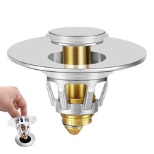 Universal Bathroom Sink Stopper - Upgraded Pop Up Drain Strainer, Silver
