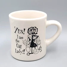 M Ware Yes I Am The Cat Lady Coffee Mug Cup Black White Cats Humor Funny Gift