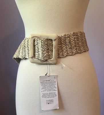 Zara Inditex Tan Woven Straw Raffia Beach Chunky Buckle Belt RN 77302 Large New