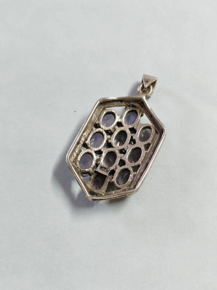 Ciondolo donna stile antico argento 925 ametista pendente marcasite - Immagine 4 di 4