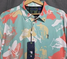 William Murray Shirt Men L Happy Hands Club Colorful Print Stretch Golf Polo NEW