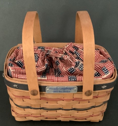 Longaberger 2002 Bee Basket Drawstring Old Glory Fabric Liner/Plastic Protector - Picture 4 of 12