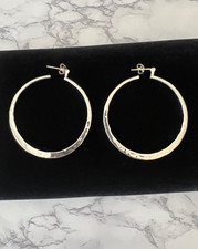 Silpada Sterling Silver Shiny Hammered Flat Hoop Earrings 2"