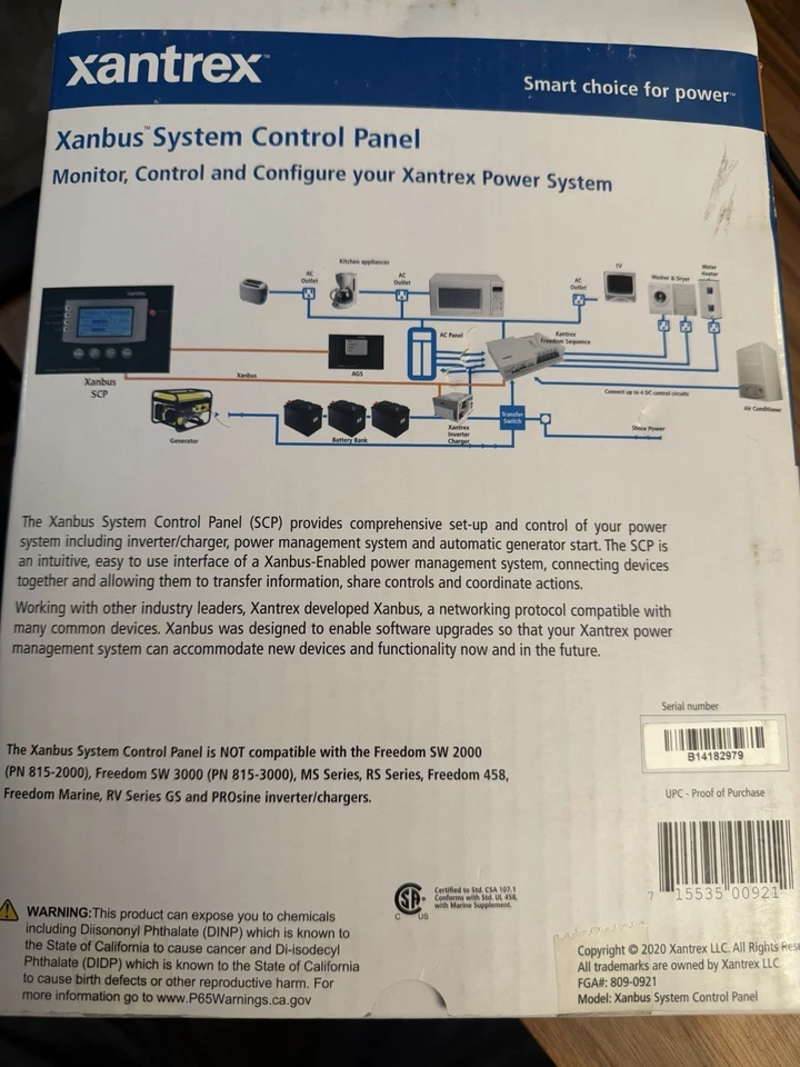 Painel de controle do sistema Xantrex 809-0921 (SCP) Freedom SW2012 / SW3012 Xanbus - Imagem 3 de 3