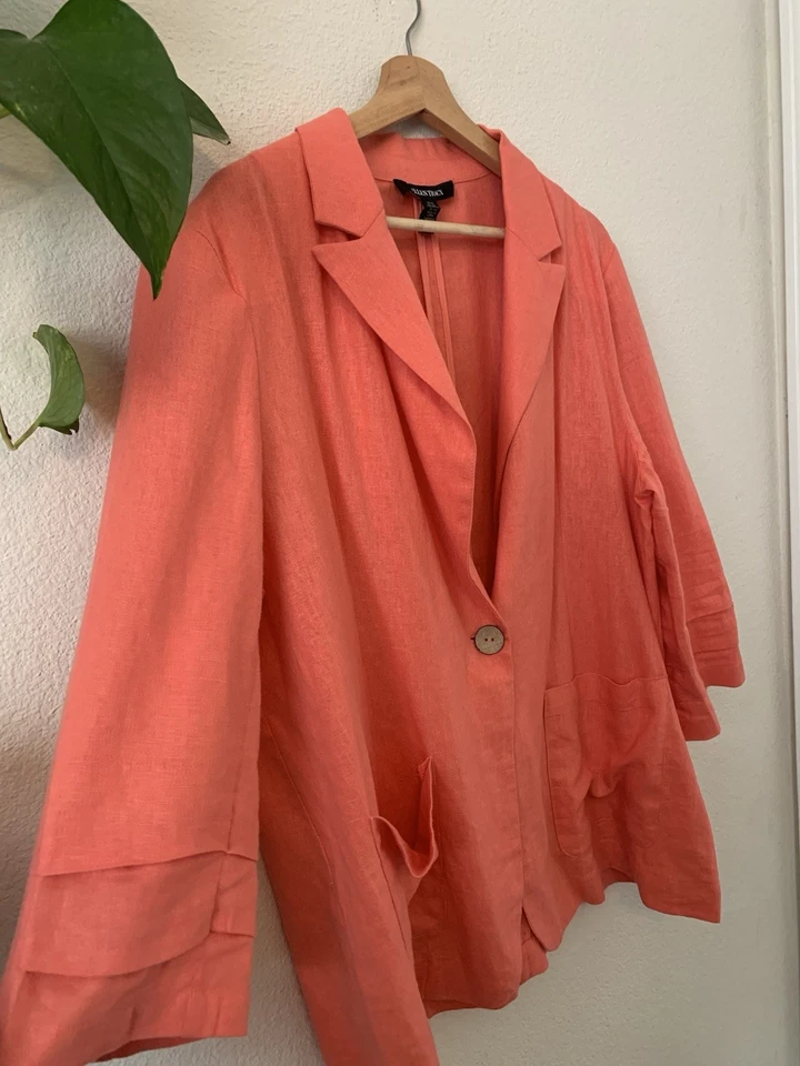 Блейзер женский Ellen Tracy льняной вискозный с рукавами 3/4 XL на одной пуговице легкий - Изображение 2 из 4