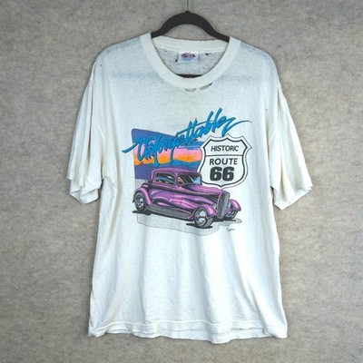 Vintage 90s Route 66 Graphic Shirt Sz L Thrashed Threadbare Shredded Grunge