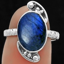 Blue Fire Labradorite - Madagascar 925 Sterling Silver Ring s.7 Jewelry R-1160