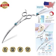 Fenice Dog Grooming Shears 7.5" 45 Curved Japanese 440C Steel Scissors