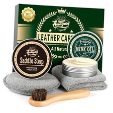 Leather Boot Care Kit - Mink Oil,Saddle Soap,Horsehair Brushes,Applicator 