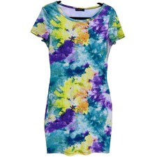 SHEIN Multicolor Tie Dye Ribbed Bodycon Dress Medium Short Sleeve Mini