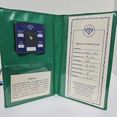 Topaz Emerald Cut Gemstone W/ Data Certificate .59 Carat Weight w/ Folder