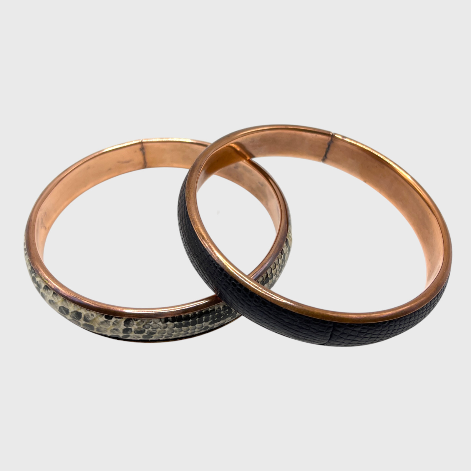 VTG Copper Bracelet Bangle Set Stackable Snakeski… - image 2