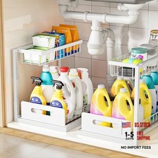 Under Kitchen Sink Organizer 2 Tier, Pull Out Bathroom Sink Organizers and