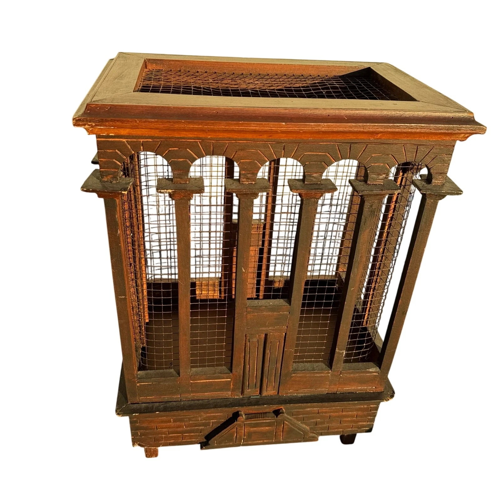 Rare VTG Large Majestic Wood Bird Cage Victorian Architectural Wooden 24x17x12”