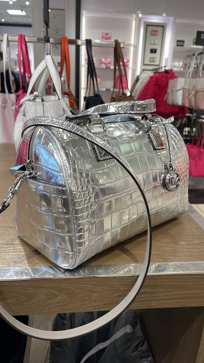 Michael Kors Grayson Medium Metallic Crocodile Embossed Leather