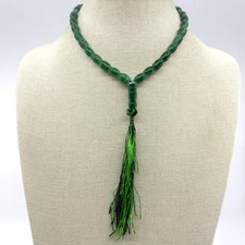 Green Stone Look Beaded Tassel Necklace Mala Prayer Beads Boho Meditation Yoga
