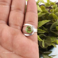 Round August Peridot Stone 925 Sterling Silver Wife Band Engagement Ring Jewelry