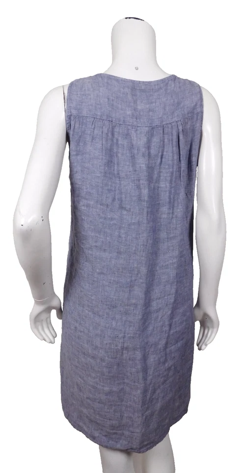 Vestido para mujer Kenar azul 100 % lino talla pequeña Foto 3 de 4