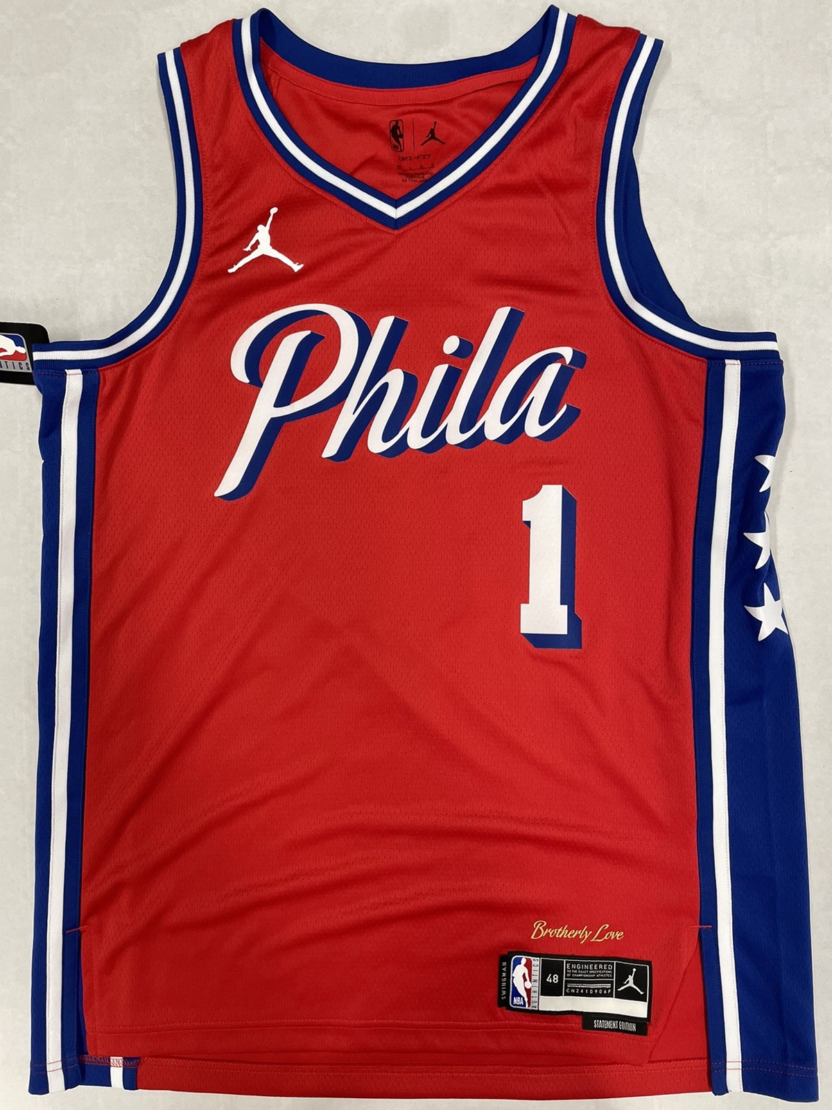 Maillot NBA 76ers Joel Embiid Jordan Rouge Homme Taille L