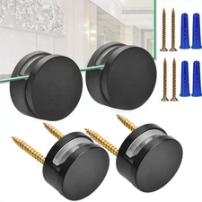 Black Upgraded 3-5mm Frameless Mirror Mounting Hardware 4 Pack Dual-Screw Fix.