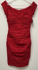 NWT Alex Evenings All Ruched Capped Sleeve Straight Neckline Red Dress Size 8