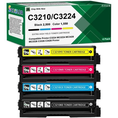 C3224 C3210 Toner Cartridges [with Chip] 4-Color CMYK Replacement for Lexmark...