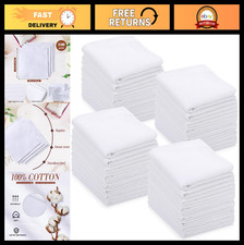 100 Pcs White Cotton Handkerchiefs Bulk 15x15 Inch Soft Classic Pocket Squares
