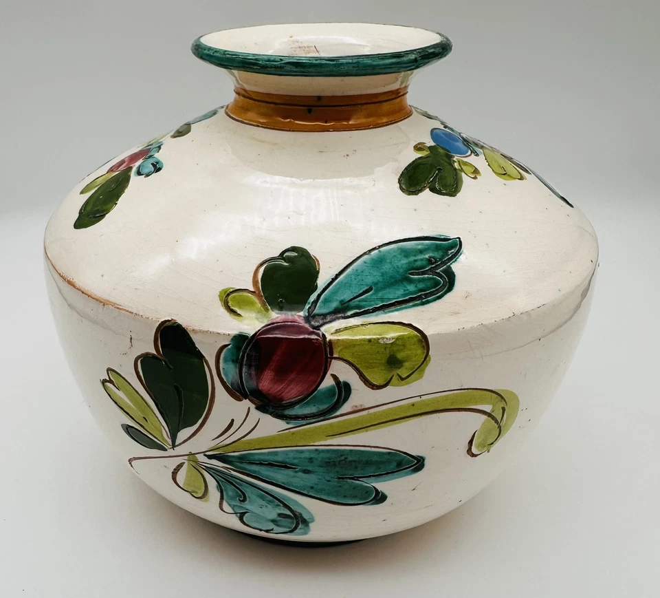 "Florero de cerámica vintage colorido floral de estudio pintado a mano 6,5/8"" de altura" 7,5” W. Foto 4 de 4