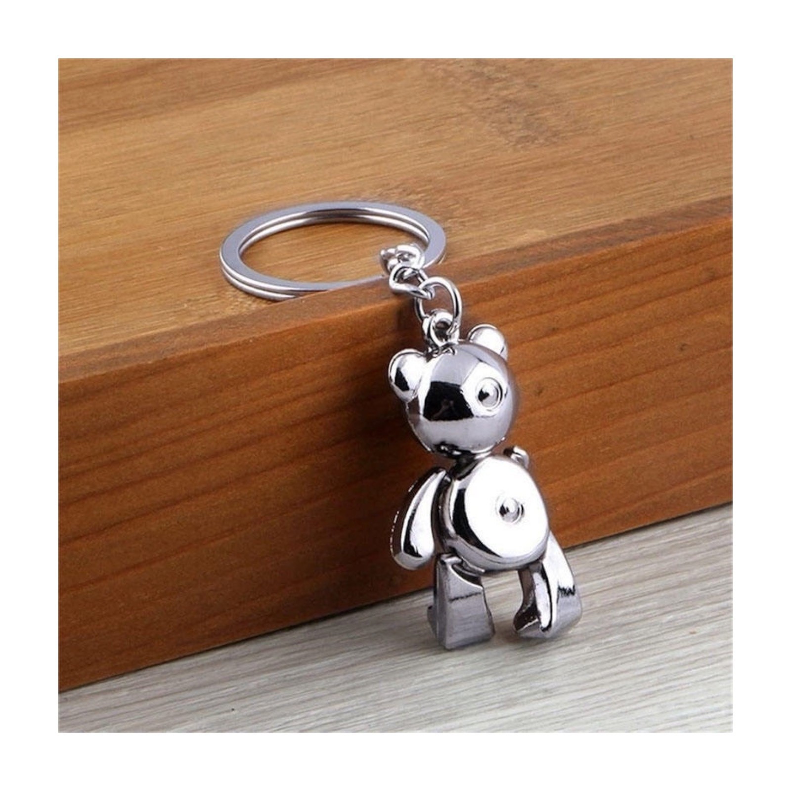 Cute Mini Metal Car Teddy Bear Key Ring Chain 3D Keyfob Keychain ...