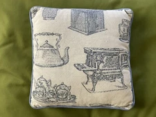 Vintage Colonial America Kitchen Needlepoint Pillow Pastel Blue 12 inch NICE