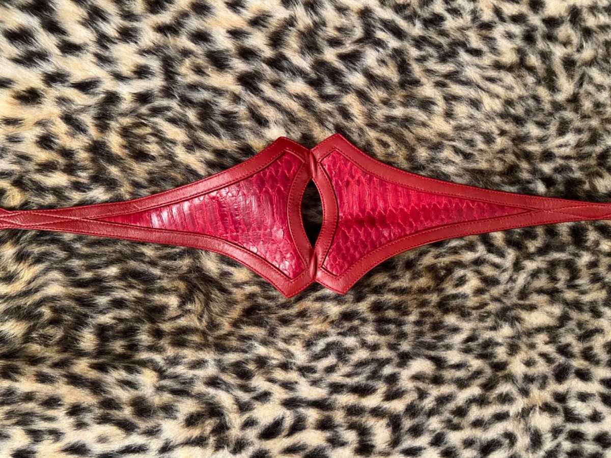 Rare J Lynch Genuine Red Snakeskin Leather Belt 29.5” XS/S 