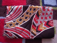  VTG MULTICOLOR POLYESTER W ABSTRACT TIE PATTERN NARROW SCARF/WRAP 6-1/2" X 35" 