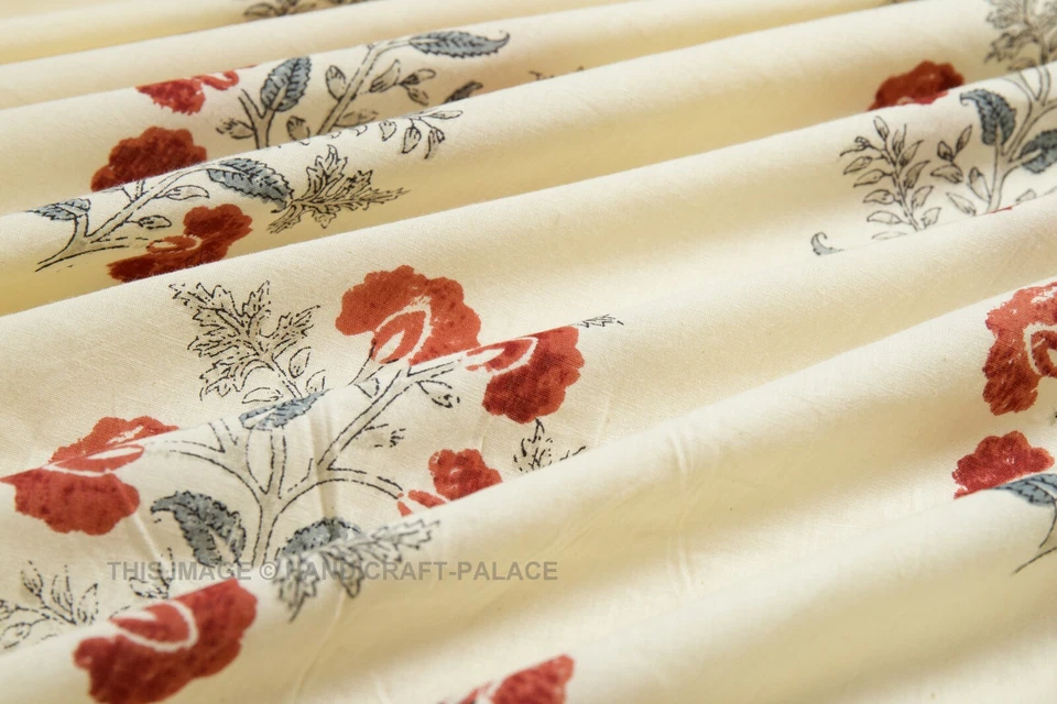 Tela de algodón indio estampado de bloques costura suelta artesanía para correr por 5 yardas floral Foto 2 de 3