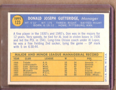 1970 TOPPS DON GUTTERIDGE # 123 (EX-EX/MT) CREASE FREE | eBay