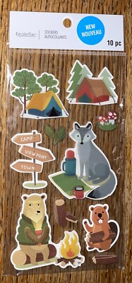 Recollections 3D Camp Tent Fire Pit Raccoon Beaver Bear Forest Scrapbook Sticker