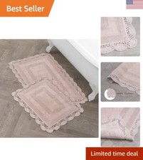 Cotton XL Crochet Bath Rugs  Bath Mats, 17"x24"/21"x34", Dusty Pink