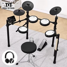 Electronic Drum Set Mesh Pad 180 Sound w/USB MIDI,2 Pedal,Sticks,Headphone,Stool