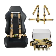 1 X TANAKA UNIVERSAL DARK GOLD 4 POINT BUCKLE RACING SEAT BELT HARNESS 2"