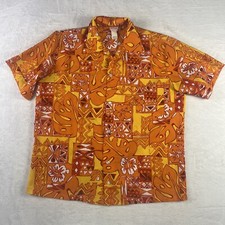 VTG Hale Aloha Isoshima Hawaiian Shirt Orange Geometric Aloha Cotton