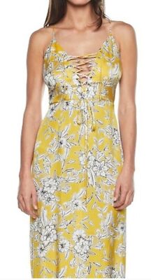 Bardot Venice Floral Halter Cocktail V neck lace up Midi Dress, 6 Whimsy