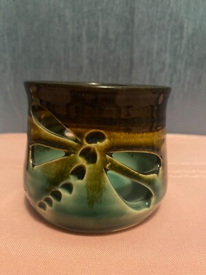 Votive Candle Holder Dragonfly Cut Out Design Handmade signed dated 2017