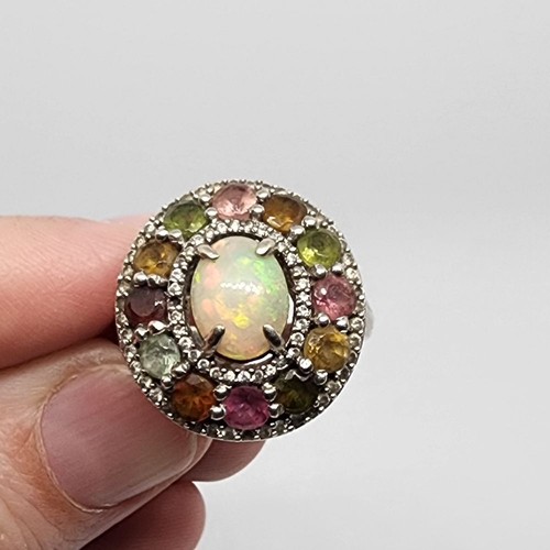 Anello vintage argento sterling 925 misura 8 autentico Carol Brodie opale di fuoco tormalina - Foto 3 di 14