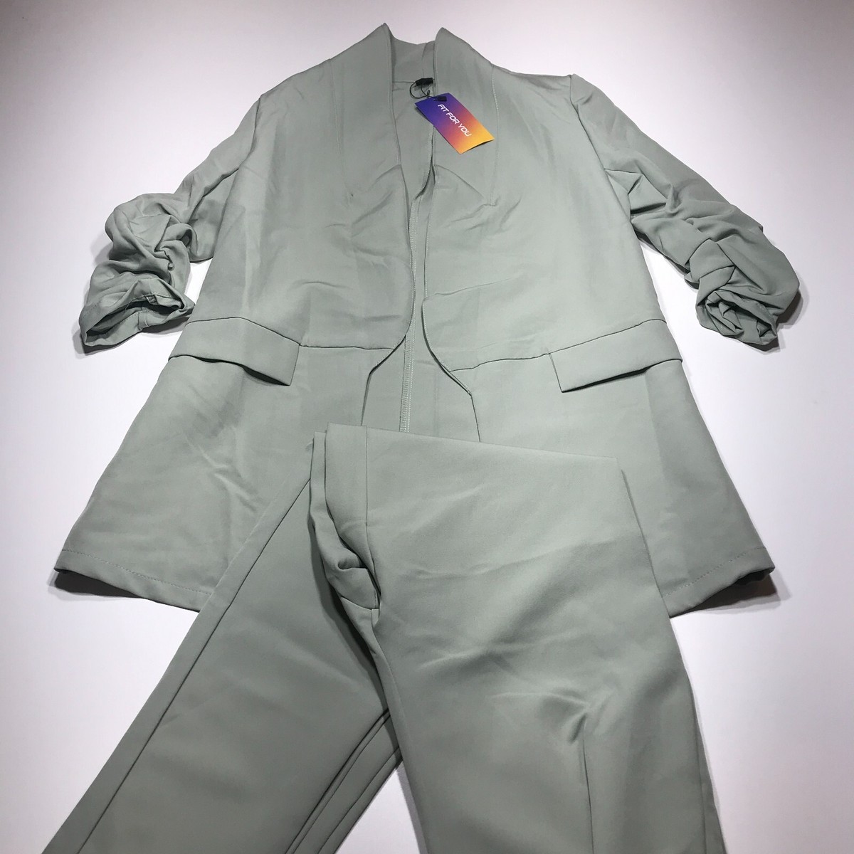 Shein Suit Set Womens Size 4 Green 2-Piece Ruched Blazer