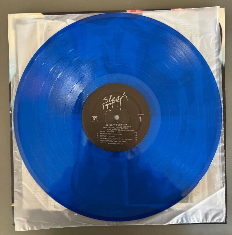 L7 - Hungry for Stink LP Blue Vinyl - SLASH RECORDS 1st press promo Grunge - Image 3 of 4