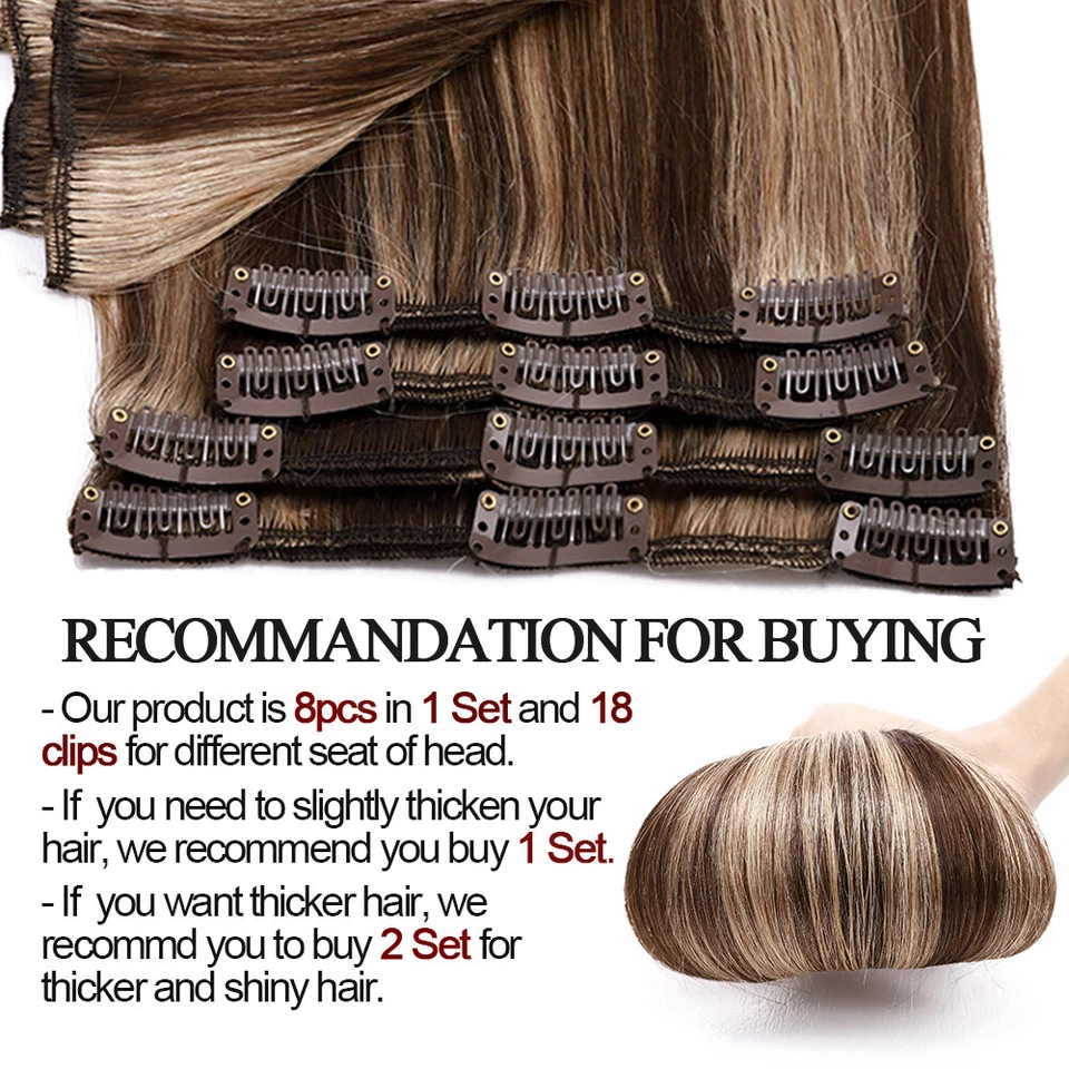 CLEARANCE 100% Human Hair Extensions Clip In Remy Hair 8 Pieces Real FuLL Head - Image 4 of 4