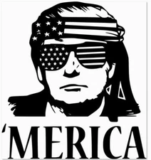 Vinyl Decal - 'Merica Trump w/ Sunglasses, Stars & Stripes, Various Colors Sizes