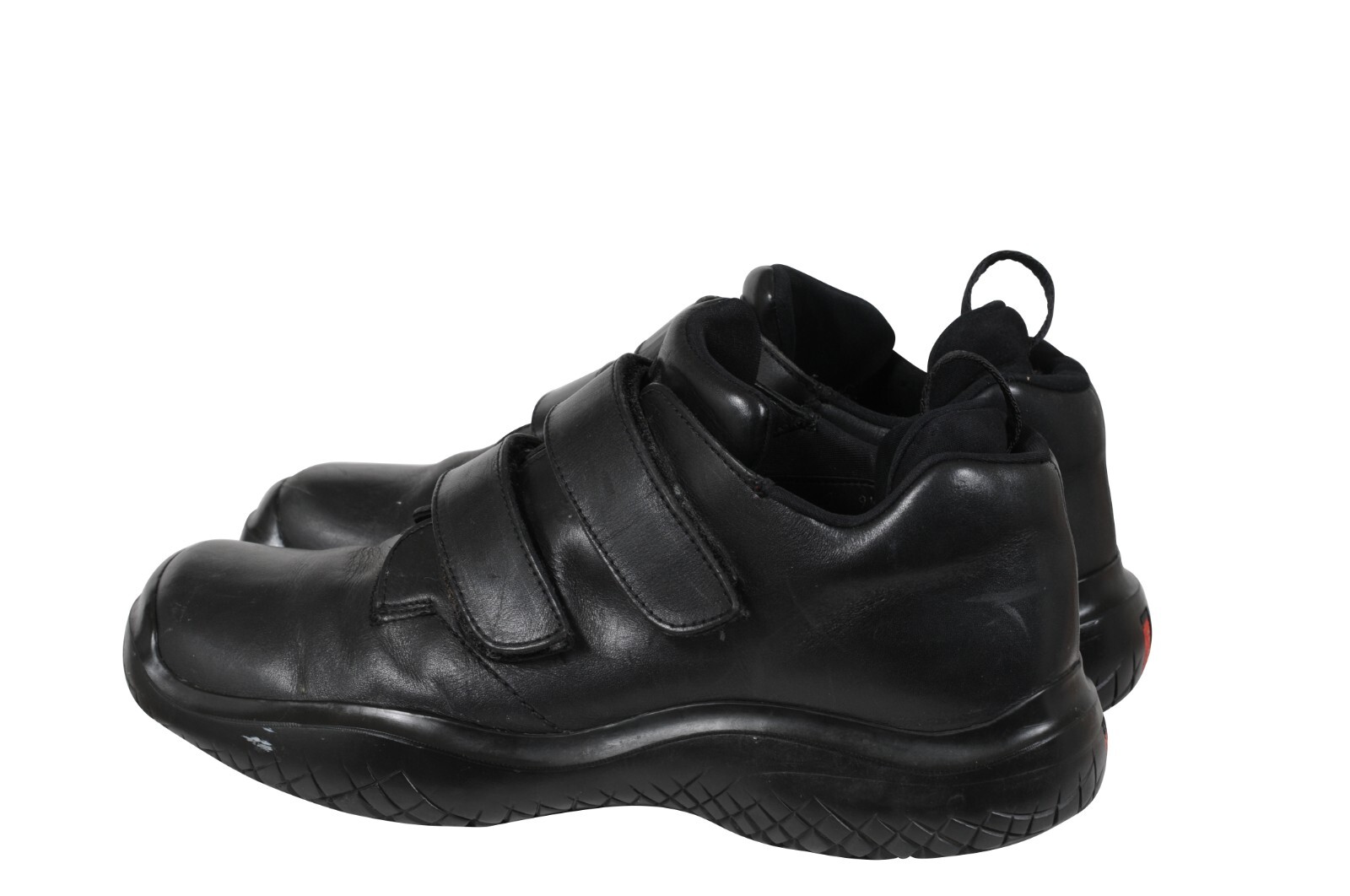 SAOLA Prada Uomo Vintage Doppio Cinturino Derby TG US 8 UK 7 Pelle Nera AW99 Punta Quadrata