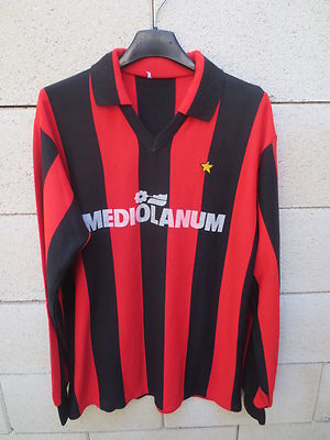 Maillot Vintage AC Milan Années 80 - Taille M - Couleur Rossonero - Manches Longues - Marque Mediolanum - Occasion