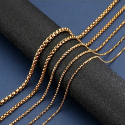 #ad 18K Gold Filled Italian Box Chain Necklace Mens Women#x27;s 18 24 inches 2 3 4mm $20.99
