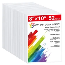 Simetufy Canvas Boards for Painting 52 Pack 8 x 10 Inch Blank Flat Canvas Pan...